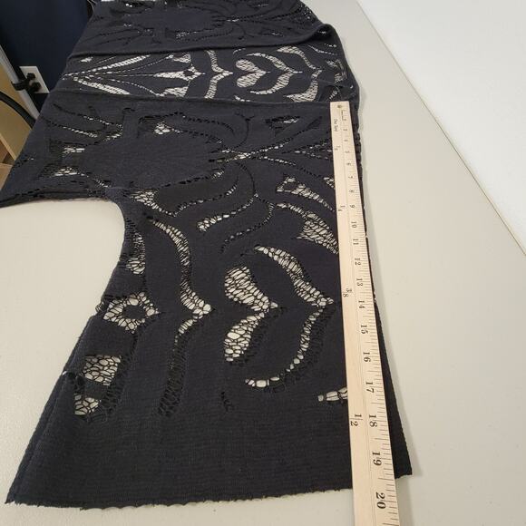 Zara Basic Black Lace Kimono Top Open Front Fringe Hem 3/4 Sleeve Top Size Small - Picture 5 of 7